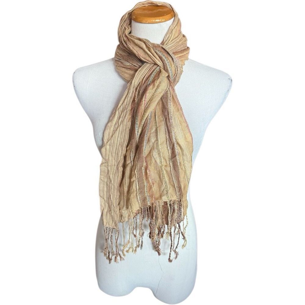 Womens Mix Nouveau Metallic Threading Fringe Striped Summer Scarf